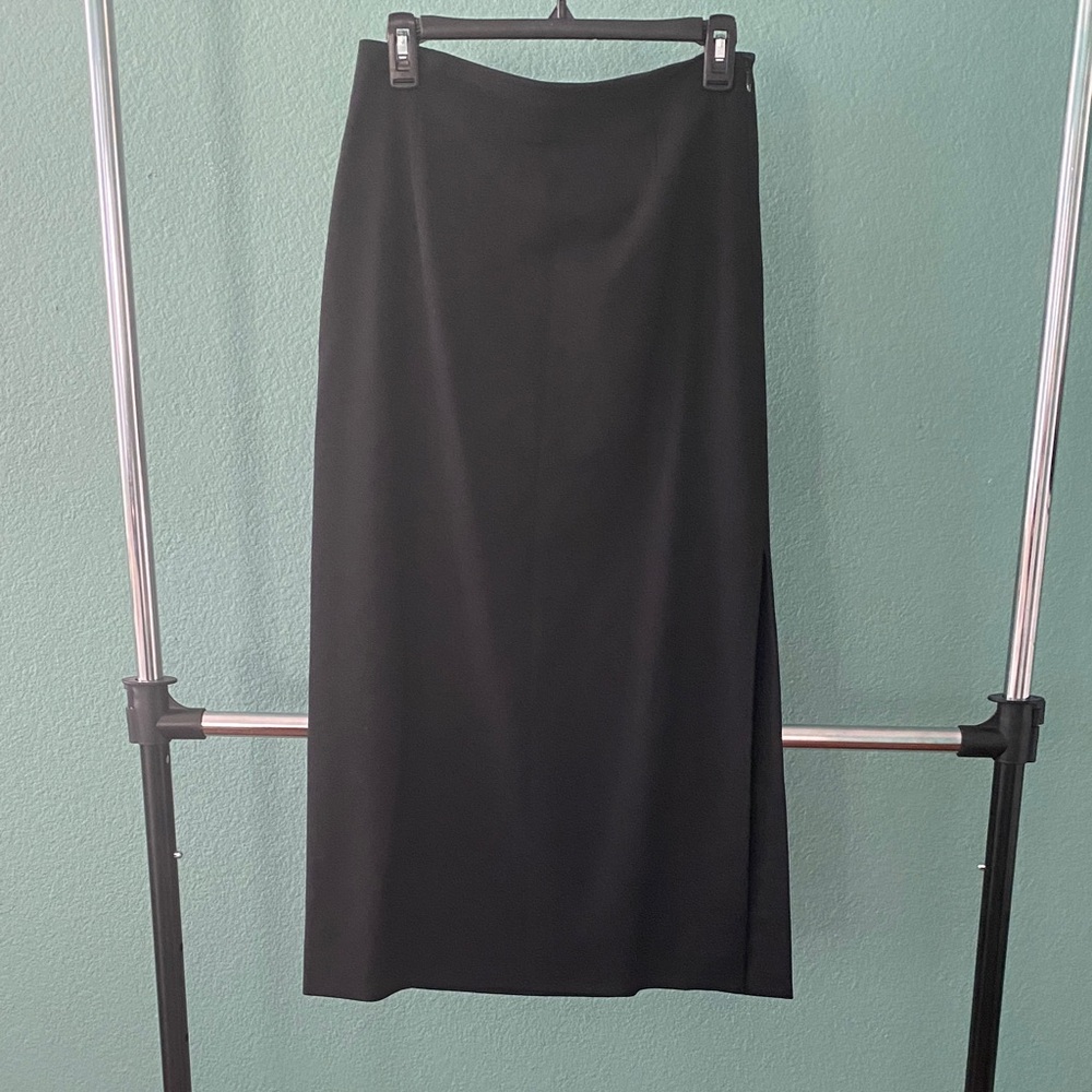 Ann Taylor Black Wool Blend Maxi Straight Skirt Sz 4 Lined Side Slit Elegant